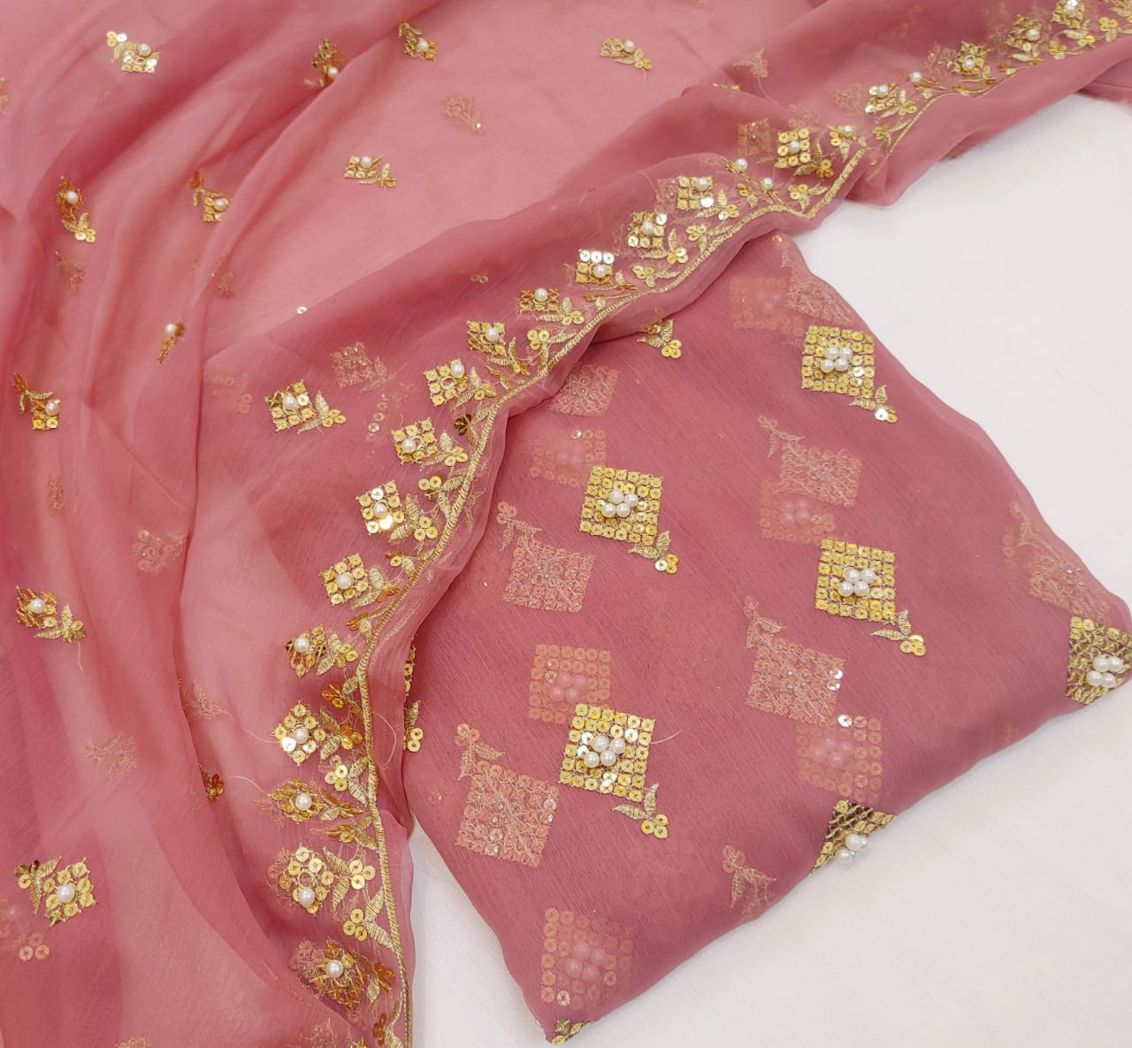 3PCS LATEST FANCY CHIFFON PEARL WORK COLLECTION