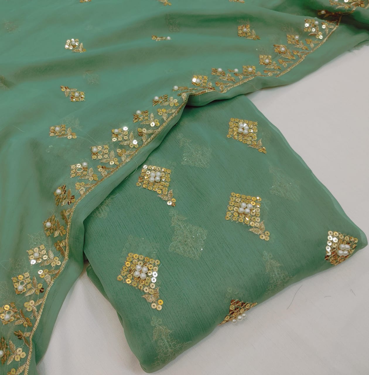 3PCS LATEST FANCY CHIFFON PEARL WORK COLLECTION