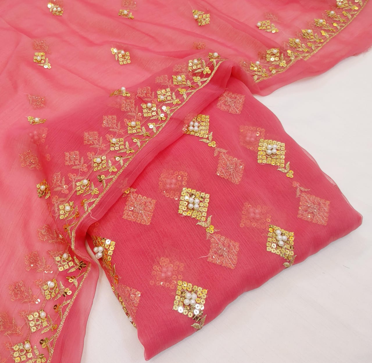 3PCS LATEST FANCY CHIFFON PEARL WORK COLLECTION