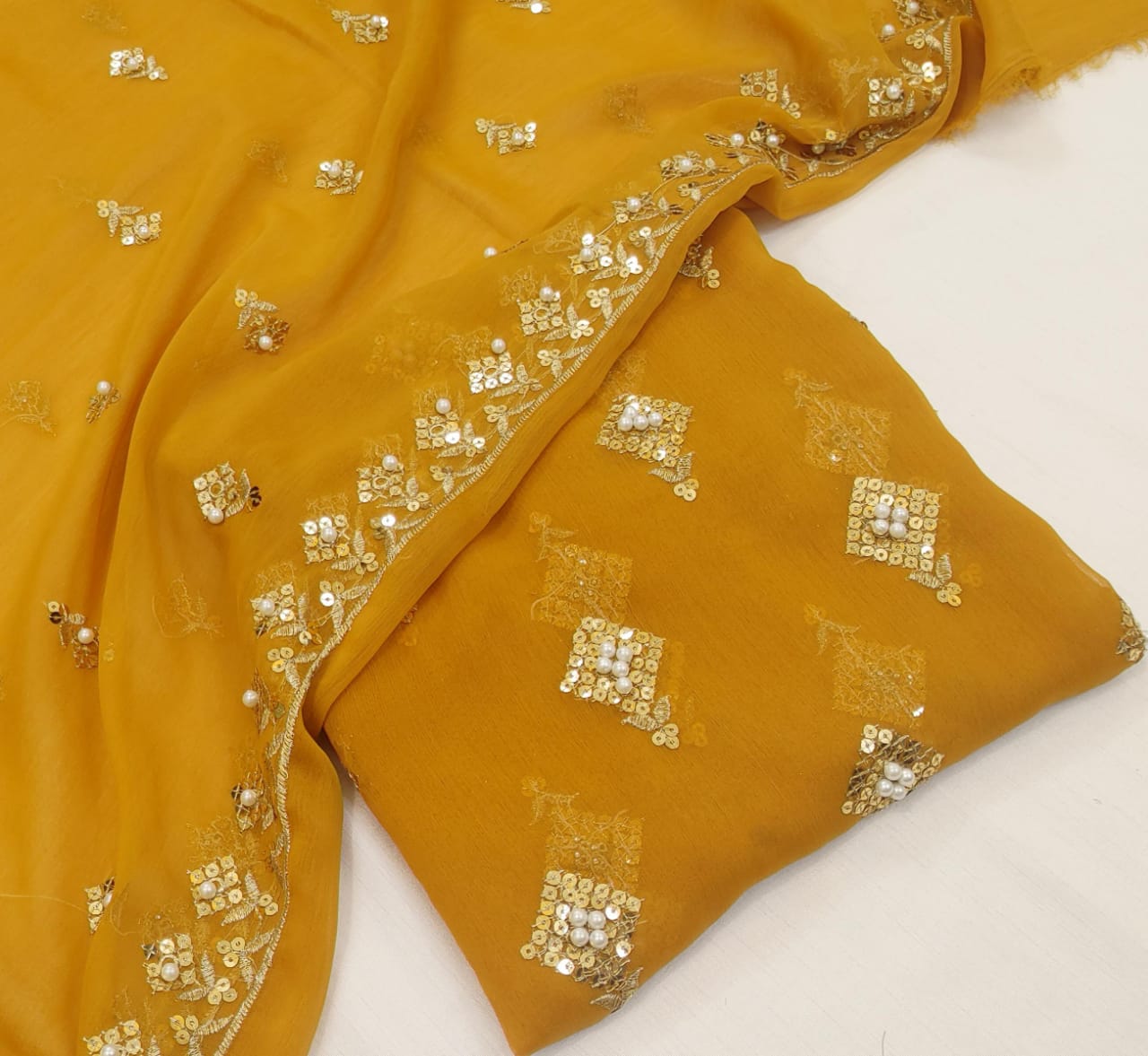 3PCS LATEST FANCY CHIFFON PEARL WORK COLLECTION